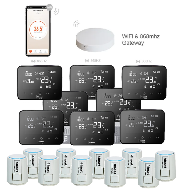 Бездротове Wi-Fi керування опаленням на 8 зон 4HEAT | HR-03RF + EGW01 + WT-20 (8 шт.) + Привод ATR (10 шт.) - Фото 1 Бездротове Wi-Fi керування опаленням на 8 зон 4HEAT | HR-03RF + EGW01 + WT-20 (8 шт.) + Привод ATR (10 шт.) - зображення 1