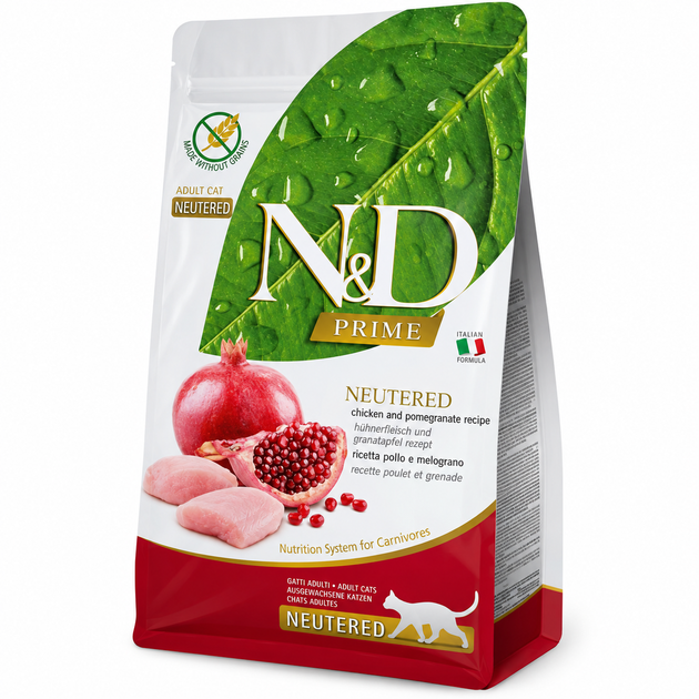 Беззерновий сухий корм Farmina N&D GRAIN FREE для стерилізованих дорослих котів з куркою та гранатом, 1.5 кг - Фото 1 Беззерновий сухий корм Farmina N&D GRAIN FREE для стерилізованих дорослих котів з куркою та гранатом, 1.5 кг - изображение 1