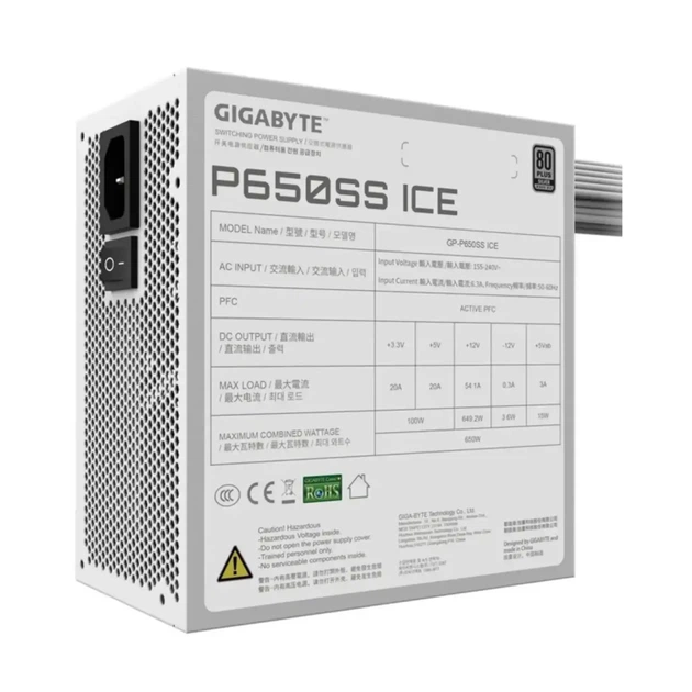 Блок живлення GIGABYTE GP-P650SS ICE (650W, ATX 3.0 (compatible with ATX 3.1), 80 Plus Silver, White) - Фото 4 Блок живлення GIGABYTE GP-P650SS ICE (650W, ATX 3.0 (compatible with ATX 3.1), 80 Plus Silver, White) - изображение 4