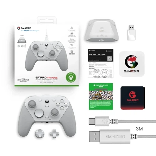 Геймпад GameSir G7 Pro, Mech White, бездротовий (Bluetooth / USB 2.4GHz / Type-C), для ПК / XBOX Series X|S|One / Android / Steam, 16 кнопок / 2 аналогові стіки / D-Pad, вібрація, 3.5 мм, акумулятор 1200 mAh - зображення 5