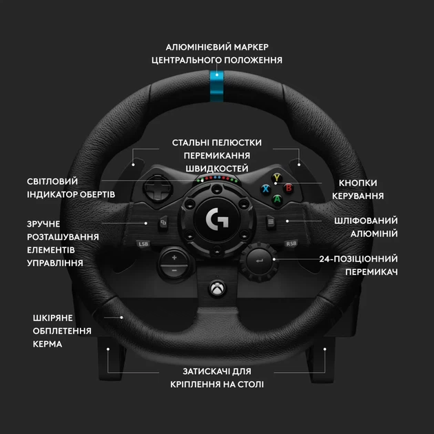 Кермо Logitech G923 Racing Wheel and Pedals for Xbox One and PC Black (941-000158) - изображение 7