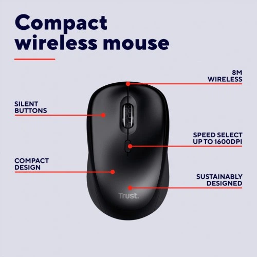 Мышка Trust Yvi+ Silent Wireless/Bluetooth Glossy Black (25512) TRUST 25512 912725 - изображение 7