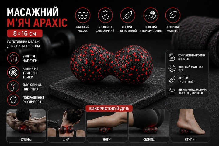Набор массажных мячей 2в1-черно-красный для МФР, триггерных точек, массаж спины и мышц - Фото 2 Набор массажных мячей 2в1-черно-красный для МФР, триггерных точек, массаж спины и мышц - изображение 2