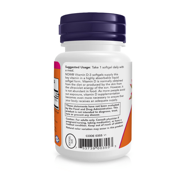 Вітамін Д-3, Vitamin D-3, Now Foods, високоефективний, 50 мкг (2000 МО), 30 гелевих капсул - зображення 2