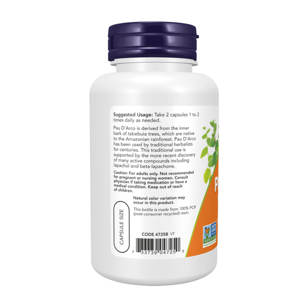 Д'арко Now Foods Кора мурашиного дерева Now Foods Pau D'Arco 500 мг 100 капсул - зображення 2