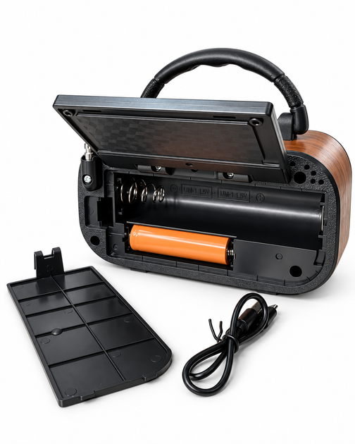 Аккумуляторный радиоприемник с солнечной панелью, Bluetooth, USB, microSD, FM/AM/SW, портативное ретро радио для дачи и дома - изображение 5