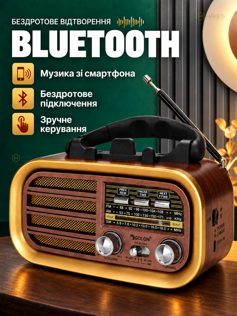 Аккумуляторный радиоприемник с Bluetooth, USB, microSD, FM/AM/SW, MP3, 3 Вт, на батарейках и от сети 220 В - изображение 2
