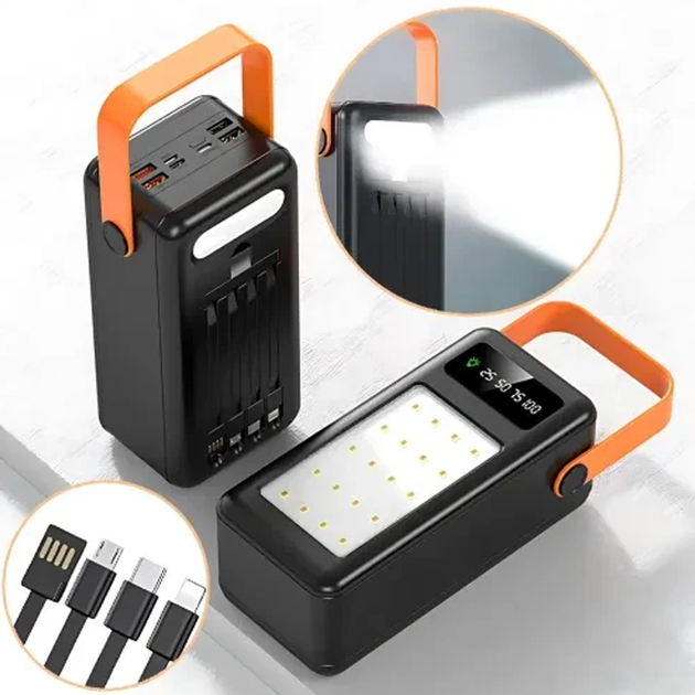 Повербанк 100000 mAh зовнішній акумулятор Power Bank із сонячною батареєю та дисплеєм для телефону 4 USB Type-C з ліхтариком - Фото 13 Повербанк 100000 mAh зовнішній акумулятор Power Bank із сонячною батареєю та дисплеєм для телефону 4 USB Type-C з ліхтариком - зображення 13