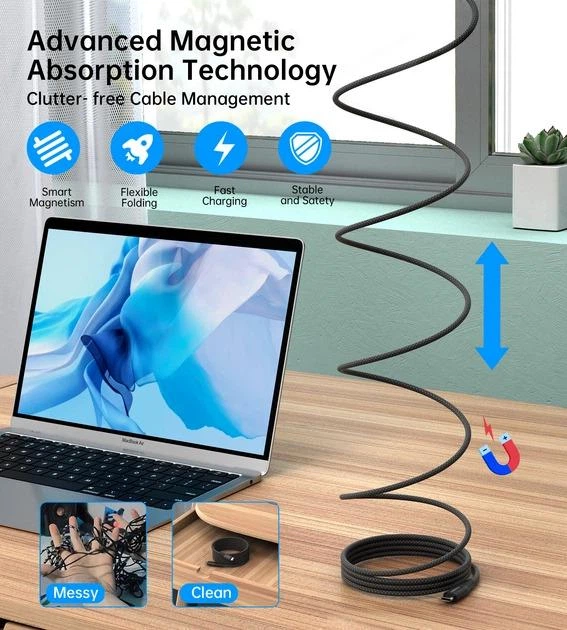 Кабель для передачи данных Choetech XCC-1051, USB Type-C to USB Type-C, 1.8м, PD 3.1, 240W, магнитный, черный - Фото 5 Кабель для передачи данных Choetech XCC-1051, USB Type-C to USB Type-C, 1.8м, PD 3.1, 240W, магнитный, черный - изображение 5