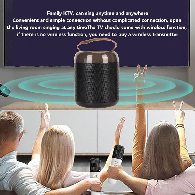 Караоке-машина Y2 Bluetooth 5.3 з 2 мікрофонами, портативна колонка з RGB-підсвічуванням, акумуляторна, чорна - зображення 3