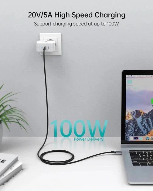 Кабель для передачи данных Choetech XCC-1002, USB Type-C to USB Type-C, 1.8м, 5A, 100W, в нейлоновой оплетке, черный - Фото 5 Кабель для передачи данных Choetech XCC-1002, USB Type-C to USB Type-C, 1.8м, 5A, 100W, в нейлоновой оплетке, черный - изображение 5
