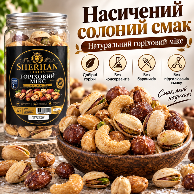 Микс ореховый соленый 150 г натуральные орехи ассорти снек без консервантов питательный перекус с насыщенным вкусом герметичная упаковка для работы дороги дома - Фото 2 Микс ореховый соленый 150 г натуральные орехи ассорти снек без консервантов питательный перекус с насыщенным вкусом герметичная упаковка для работы дороги дома - изображение 2