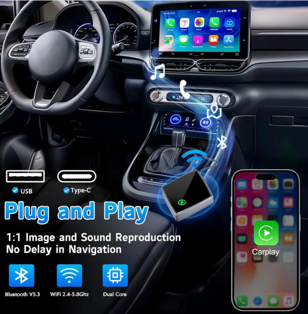 Беспроводной адаптер KIKIJANE 2-в-1 для Apple CarPlay и Android Auto с автоматическим подключением - изображение 4