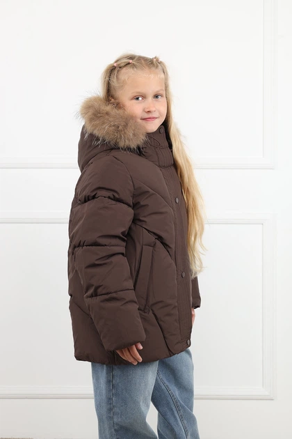 Куртка коротка для дівчинки YUKI коричневий 146 ЦБ-00297495 - Фото 3 Куртка коротка для дівчинки YUKI коричневий 146 ЦБ-00297495 - зображення 3
