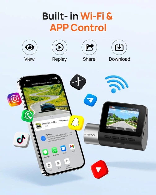 Автомобильный видеорегистратор 70mai Dash Cam Pro A500S (1 камера) - изображение 8