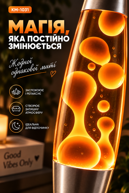 Настольная лава-лампа с парафином Lava lampe KM1031 41 см, оранжевая/прозрачная - изображение 2