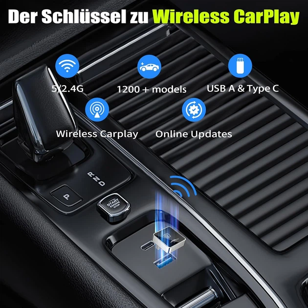 Мини-беспроводной адаптер JUSTSTONE для Apple CarPlay с автоматическим подключением и USB-A / USB Type-C - изображение 2
