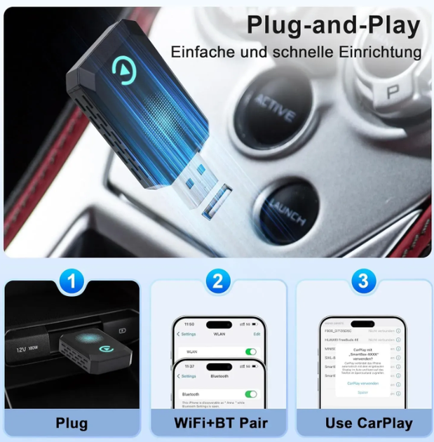 Беспроводной адаптер Apple CarPlay с Wi-Fi 5,8 ГГц, Bluetooth 5.0 и автоматическим подключением - изображение 3