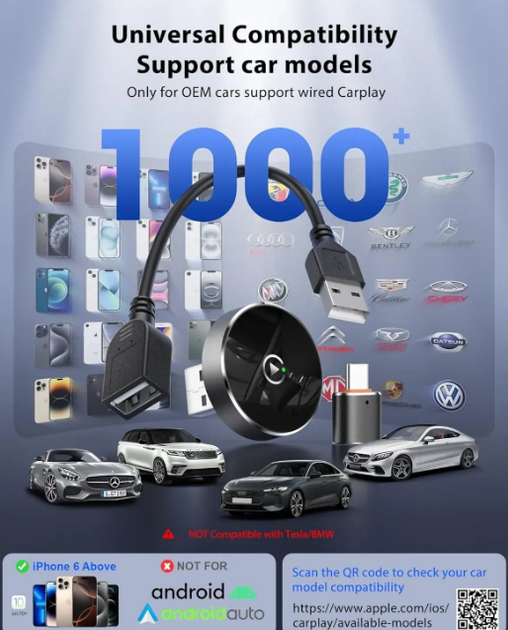 Беспроводной адаптер CarPlay для iPhone с Wi-Fi 5,8 ГГц и Bluetooth 5.3 - изображение 3
