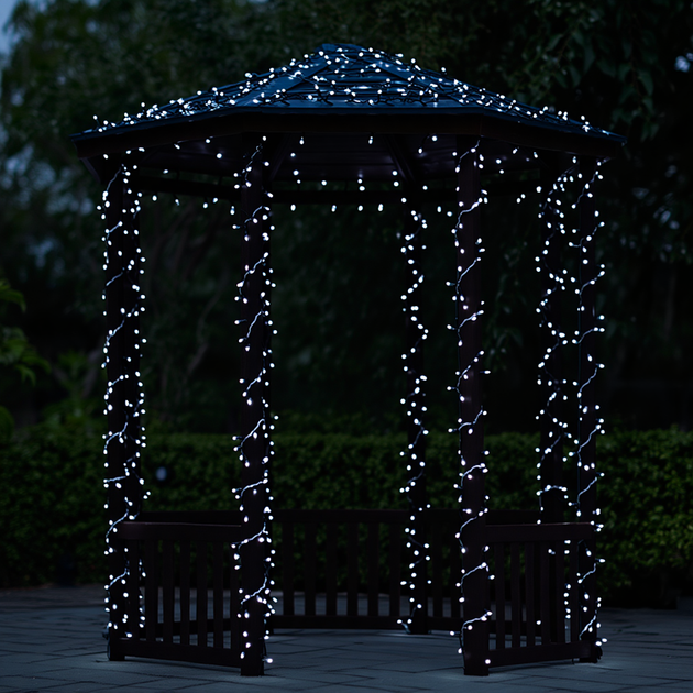 Новогодняя гирлянда уличная 30 м 300 LED с солнечной батареей черный провод Белый SB300L30MBW - изображение 3