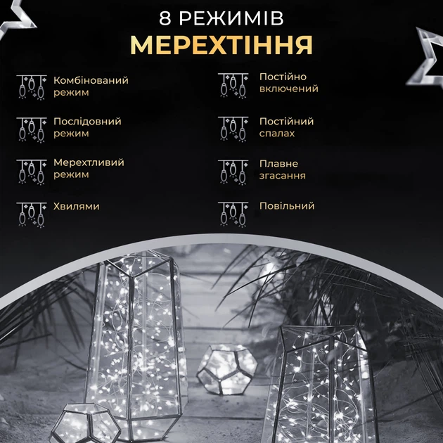 Гірлянда роса на пульті 100 метрів на 1000 led світлодіодів крапля на зеленому дроті біла 1000L100MGW - зображення 6