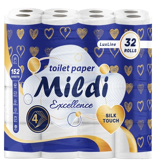 Туалетний папір Mildi Excellence Silk Touch 32 шт 4-х шаровий 152 відриви - Фото 1 Туалетний папір Mildi Excellence Silk Touch 32 шт 4-х шаровий 152 відриви - зображення 1