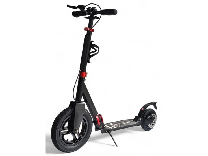 Детский двухколесный самокат Scooter Hammer Big Wheel с надувными колесами алюминиевой рамой ABEC-7 задним амортизатором ножным и дисковым тормозом складной с подстаканником до 120 кг от 5 лет черный - Фото 1 Детский двухколесный самокат Scooter Hammer Big Wheel с надувными колесами алюминиевой рамой ABEC-7 задним амортизатором ножным и дисковым тормозом складной с подстаканником до 120 кг от 5 лет черный - изображение 1