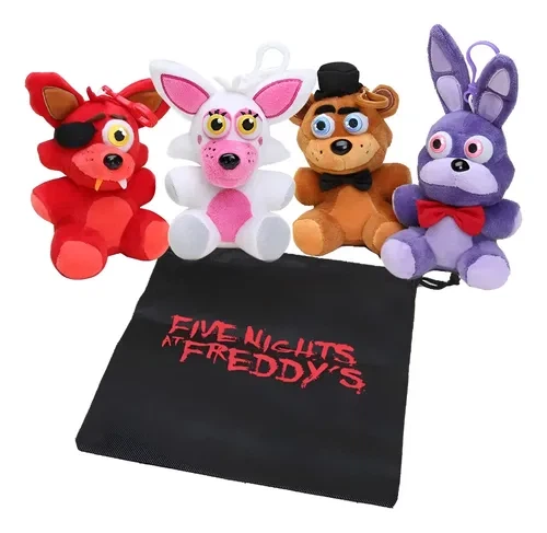 Набір м'яких іграшок П'ять ночей із Фредді ФНАФ (FNAF) 4 шт: Фоксі, Мангл, Той Фредді, Бонні у подарунковому мішечку, 14 см - зображення 2