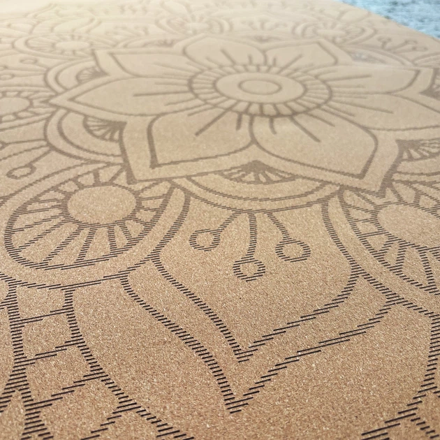 Корковий килимок для йоги Mandala 183×61 см з малюнками та сумкою. Антиковзний еко-мат для йоги, пілатесу та фітнесу - зображення 3