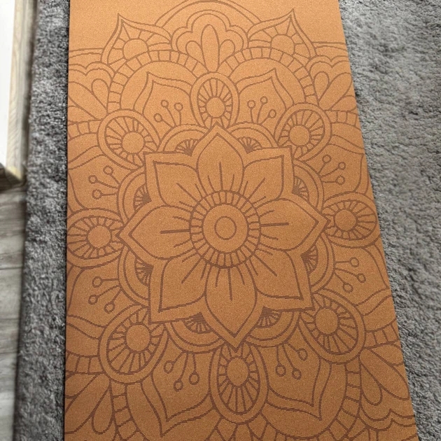 Корковий килимок для йоги Mandala 183×61 см з малюнками та сумкою. Антиковзний еко-мат для йоги, пілатесу та фітнесу - зображення 2