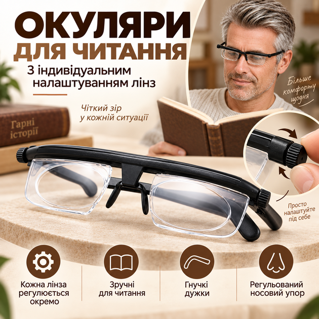 Універсальні окуляри для читання з діоптріями Dial Vision регульовані окуляри для зору з гнуткими дужками - Фото 4 Універсальні окуляри для читання з діоптріями Dial Vision регульовані окуляри для зору з гнуткими дужками - изображение 4