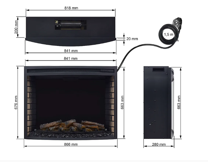 Электрокамин ArtiFlame AF33 - 86.6 см, выгнутое панорамное стекло, 3D-эффект пламени, LED-подсветка и обогрев - изображение 7