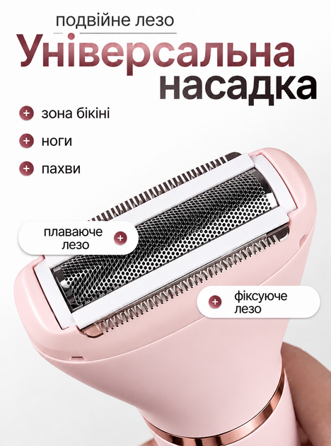 Женский триммер электробритва эпилятор депилятор 3 в 1 аккумуляторный беспроводной водостойкий для сухого и влажного бритья лица ног подмышек зоны бикини и интимных зон для удаления волос с 3 насадками 2 гребнями USB зарядкой розового цвета ANSHE VGR - изображение 3