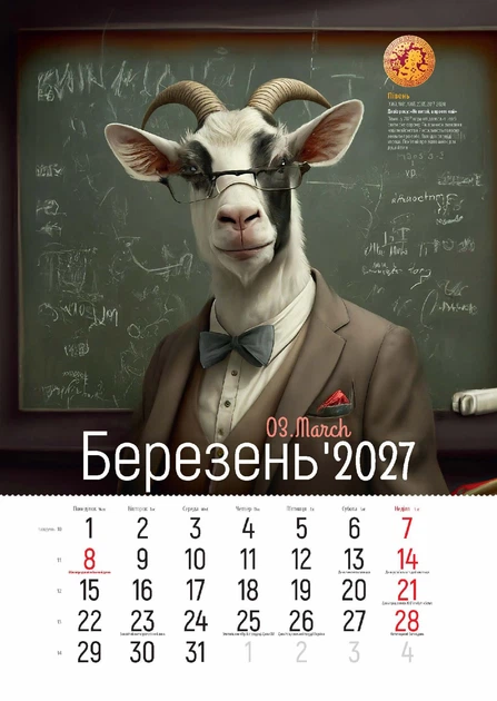 Подарунковий Календар 2027 Рік Кози-удачу принесе Формат А3 - Фото 5 Подарунковий Календар 2027 Рік Кози-удачу принесе Формат А3 - изображение 5