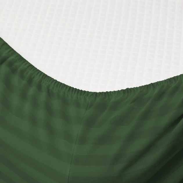 Простирадло на резинці MirSon полуторне 90x190+25 см Stripe 17-0612 Emerald Бязь (2200008201814) - Фото 2 Простирадло на резинці MirSon полуторне 90x190+25 см Stripe 17-0612 Emerald Бязь (2200008201814) - зображення 2