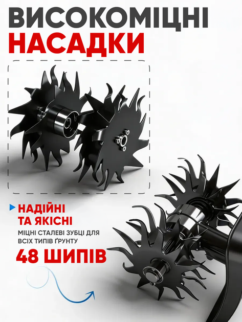 Аккумуляторный ручной культиватор для рыхления и пропалки земли 2 АКБ + LED дисплей желтый - изображение 5