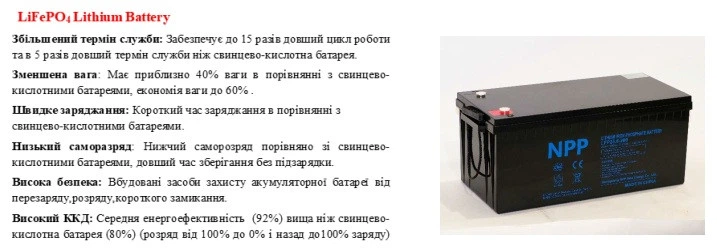 Акумулятор LiFePO4 25.6V 200 Ah 5120Wh BMS 100A NPP LFP25.6-200 для ДБЖ - изображение 2