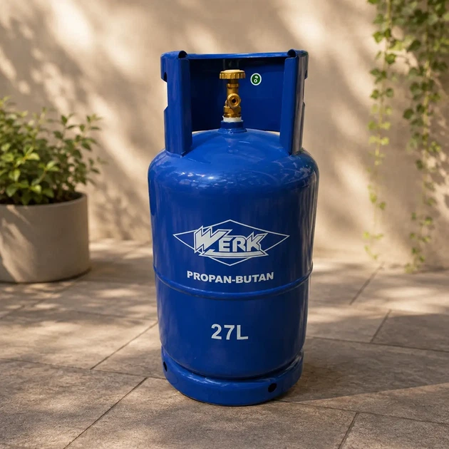 Газовый баллон WERK 27 л для пропан-бутана LPG металлический бытовой баллон до 11 кг газа рабочее давление 3 МПа с вентилем W21.8LH предохранительным клапаном для плиты обогревателя горелки гриля дачи - изображение 9