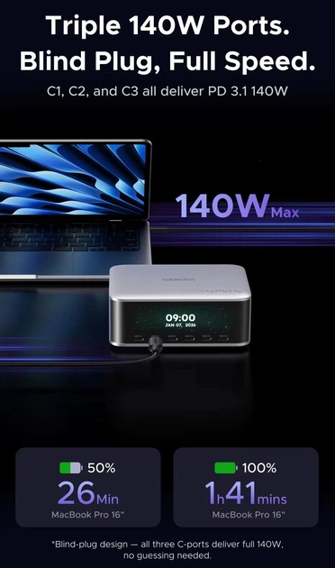 Зарядна станція UGREEN Nexode Pro X783 300Вт настільна GaN 8 портів з дисплеєм - зображення 5
