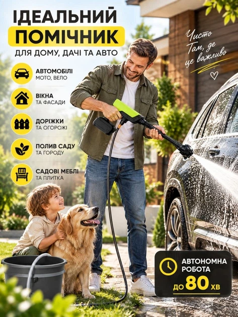 Автомийка акумуляторна високого тиску 40 бар 6в1 бездротова для авто 21V 2 АКБ зі шлангом 5 м та кейсом - Фото 4 Автомийка акумуляторна високого тиску 40 бар 6в1 бездротова для авто 21V 2 АКБ зі шлангом 5 м та кейсом - зображення 4