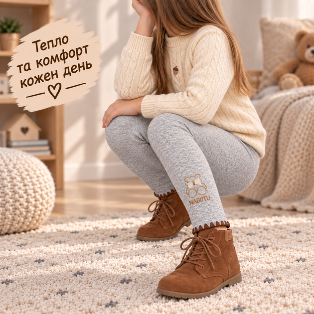 Детские теплые лосины для девочки на флисе, 130 см Серого цвета (NABITU kids leggings) - изображение 6