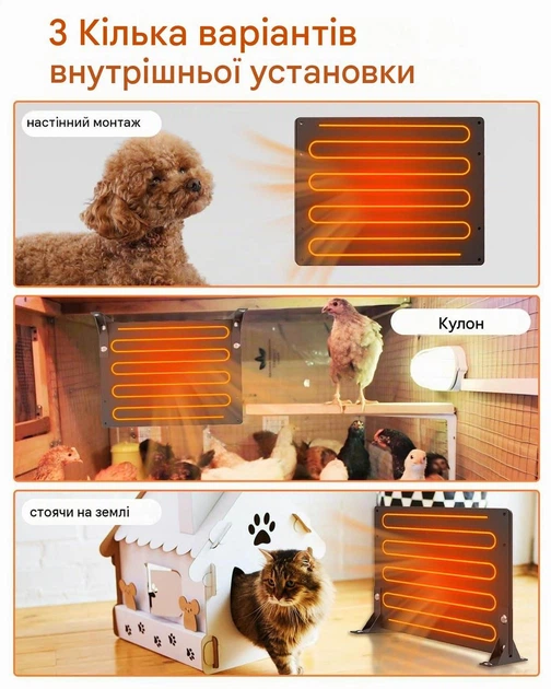 Обігрівач для курника 140 Вт 2в1 — нагрівальна панель для курчат 10–20 шт., 30×40 см, чорна - зображення 4