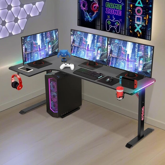 Компьютерный стол Todeco, для геймеров с LED-подсветкой, 160 × 100 см - Фото 2 Компьютерный стол Todeco, для геймеров с LED-подсветкой, 160 × 100 см - изображение 2