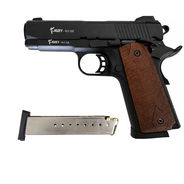 Стартовышей пистолет Kuzey 911 SX black, деревянные ручки, с доп. магазином (Colt 1911) - Фото 3 Стартовышей пистолет Kuzey 911 SX black, деревянные ручки, с доп. магазином (Colt 1911) - изображение 3