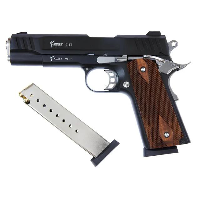 Стартовый пистолет Kuzey 911 T black, деревянные ручки, с доп. магазином (Colt 1911) - Фото 3 Стартовый пистолет Kuzey 911 T black, деревянные ручки, с доп. магазином (Colt 1911) - изображение 3