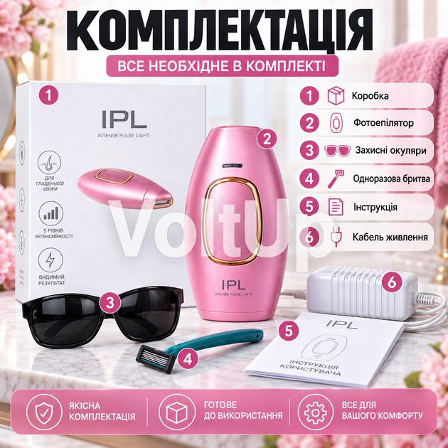 Домашній фотоепілятор IPL 500000 спалахів 5 рівнів інтенсивності 36 Вт ручний та автоматичний режим для тіла обличчя ніг і бікіні - зображення 2