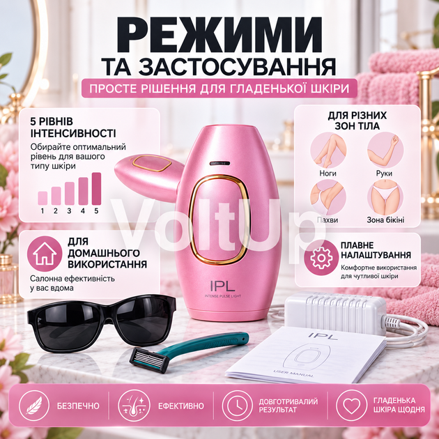 Домашній фотоепілятор IPL 500000 спалахів 5 рівнів інтенсивності 36 Вт ручний та автоматичний режим для тіла обличчя ніг і бікіні - зображення 5