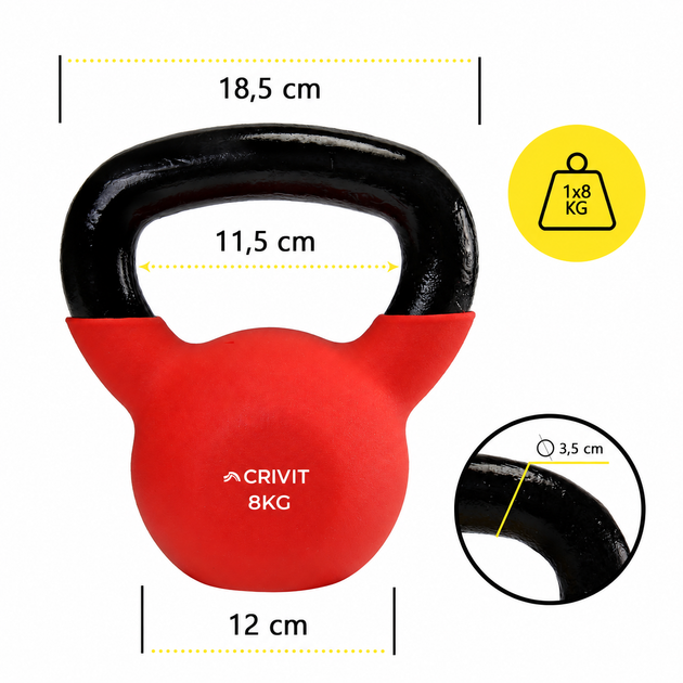 Гиря металева Crivit 8 кг з вініловим покриттям Red/Black (R4852131820250) - изображение 6
