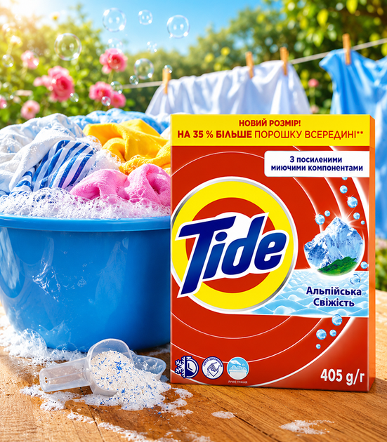 Пральний порошок Tide Аква-Пудра Альпійська свіжість для ручного прання 3 цикли 405 г (8006530172325) - зображення 2