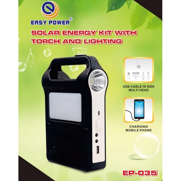 Многофункциональный LED фонарь Easy Power EP-035 Bluetoothс солнечной панелью, функцией повербанка и 2 лампочками черный - Фото 3 Многофункциональный LED фонарь Easy Power EP-035 Bluetoothс солнечной панелью, функцией повербанка и 2 лампочками черный - изображение 3
